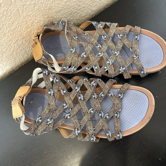 Baretraps Samina Women’s Gladiator Sandals Size 8 Tan And Blue Shoes Strappy Zip - Picture 3 of 8